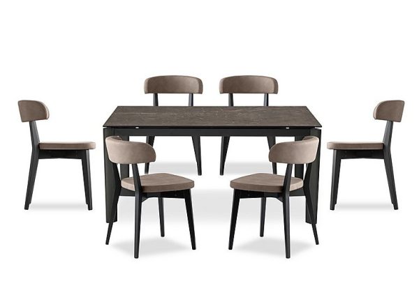 Connubia   Rosa 130cm Small Extending Dining Table with Bronze Ceramic Top and Graphite Wooden Legs and 6 Siren Chairs   Desert