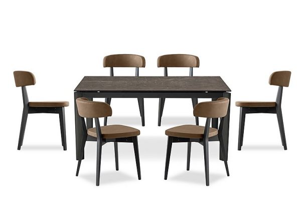 Connubia   Rosa 130cm Small Extending Dining Table with Bronze Ceramic Top and Graphite Wooden Legs and 6 Siren Chairs   Tobacco