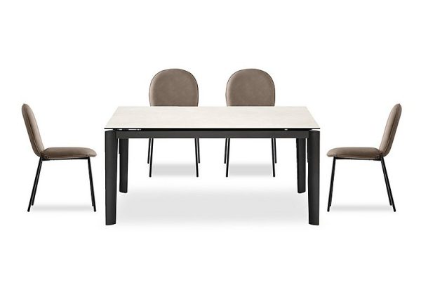 Connubia   Rosa 160cm Medium Extending Dining Table with Salt White Ceramic Top and Black Metal Legs and 4 Riley Chairs   Desert