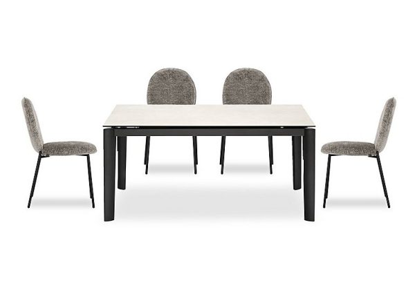 Connubia   Rosa 160cm Medium Extending Dining Table with Salt White Ceramic Top and Black Metal Legs and 4 Riley Chairs