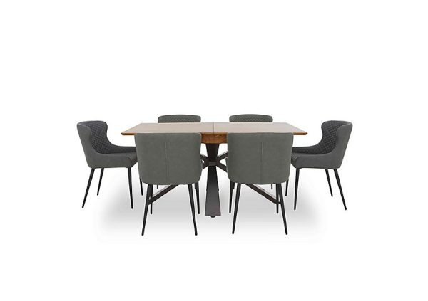 Hanoi Extending Table with Metal Base and 6 Faux Leather Dining Chairs   Slate Grey