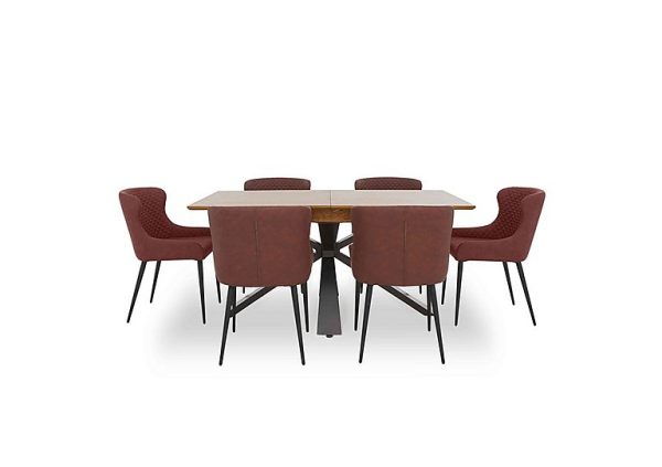 Hanoi Extending Table with Metal Base and 6 Faux Leather Dining Chairs