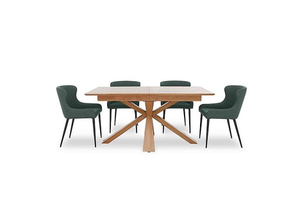 Hanoi Extending Table with Wooden Base and 4 Faux Leather Dining Chairs   Bottle Green