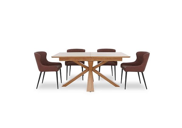 Hanoi Extending Table with Wooden Base and 4 Faux Leather Dining Chairs