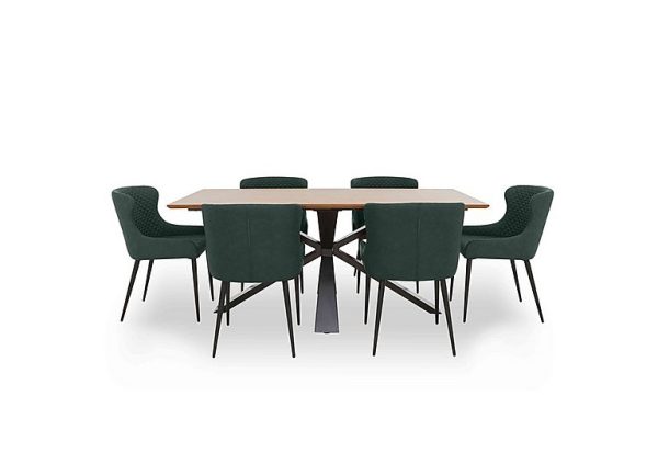 Hanoi Fixed Table with Metal Base and 6 Faux Leather Dining Chairs   Bottle Green