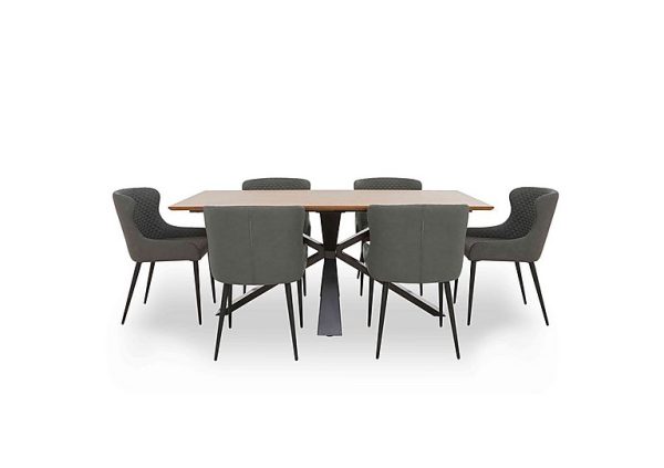 Hanoi Fixed Table with Metal Base and 6 Faux Leather Dining Chairs   Slate Grey