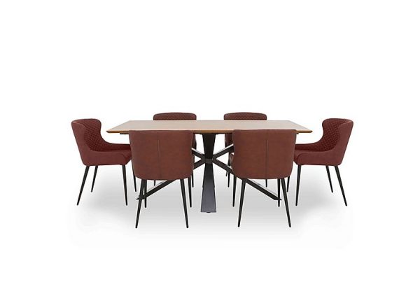 Hanoi Fixed Table with Metal Base and 6 Faux Leather Dining Chairs