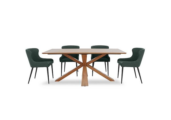 Hanoi Fixed Table with Wooden Base and 4 Faux Leather Dining Chairs   Bottle Green