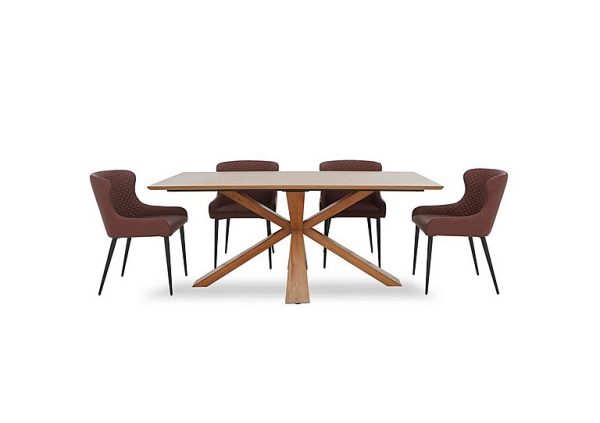 Hanoi Fixed Table with Wooden Base and 4 Faux Leather Dining Chairs