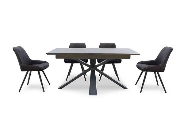 Saigon Extending Table with Metal Base and 4 Velvet Dining Chairs   Granite