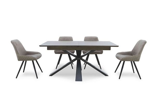 Saigon Extending Table with Metal Base and 4 Taupe Velvet Dining Chairs   Taupe