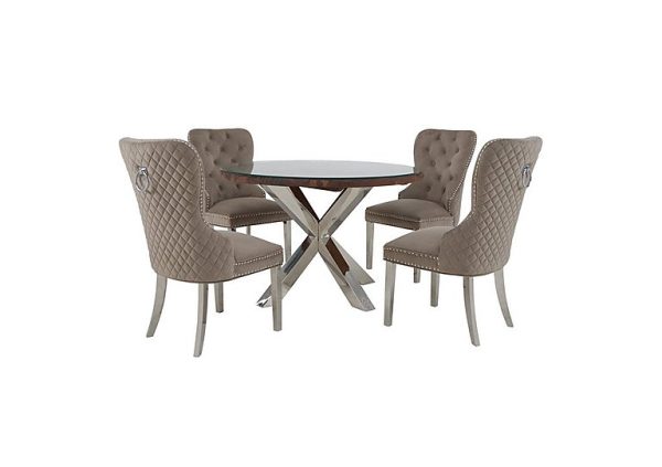 Chennai Round Table and 4 Quilted Chairs Dining Set