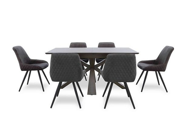 Saigon Extending Table with Wooden Base and 6 Velvet Dining Chairs   Granite