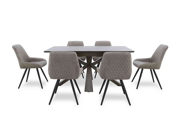 Saigon Extending Table with Wooden Base and 6 Taupe Velvet Dining Chairs   Taupe