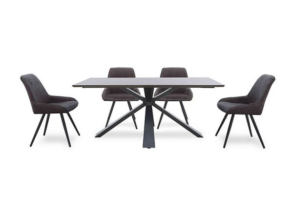 Saigon Fixed Table with Metal Base and 4 Velvet Dining Chairs   Granite