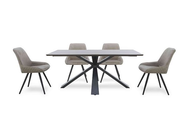 Saigon Fixed Table with Metal Base and 4 Taupe Velvet Dining Chairs   Taupe