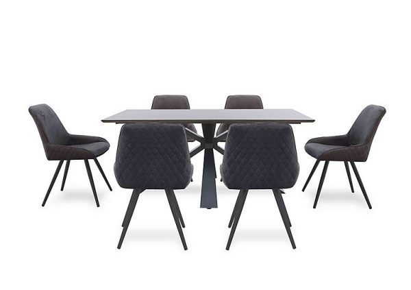 Saigon Fixed Table with Metal Base and 6 Velvet Dining Chairs   Granite