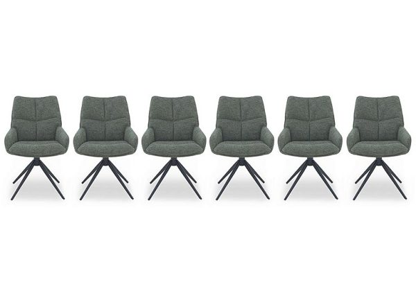 Kiara Set of 6 Fabric Swivel Dining Chairs   Forest