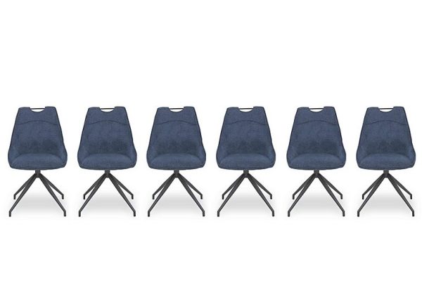 Pedro Set of 6 Fabric Swivel Dining Chairs   Blue