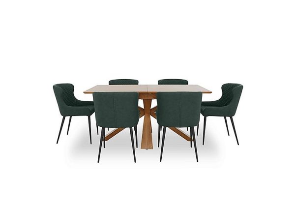 Hanoi Extending Table with Wooden Base and 6 Faux Leather Dining Chairs   Bottle Green