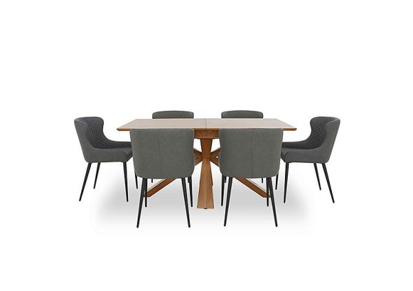 Hanoi Extending Table with Wooden Base and 6 Faux Leather Dining Chairs   Slate Grey