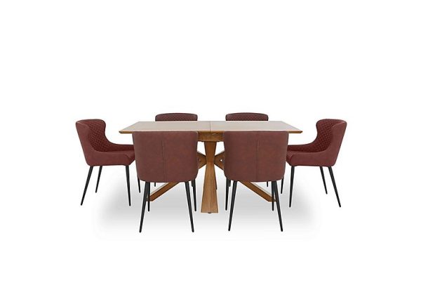 Hanoi Extending Table with Wooden Base and 6 Faux Leather Dining Chairs