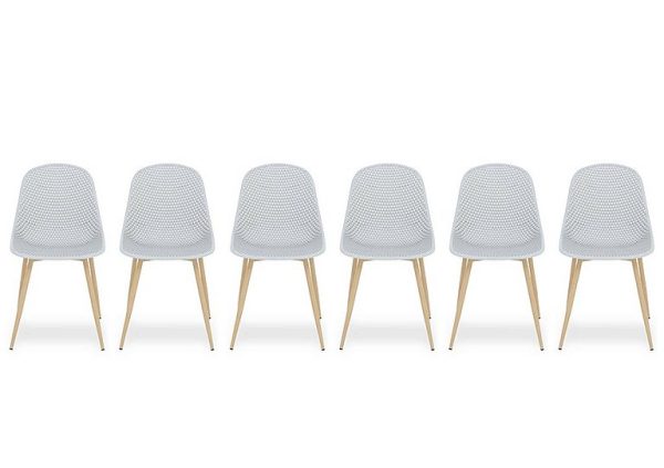 Jonah Set of 6 Trellis Plastic Dining Chairs   Light Grey