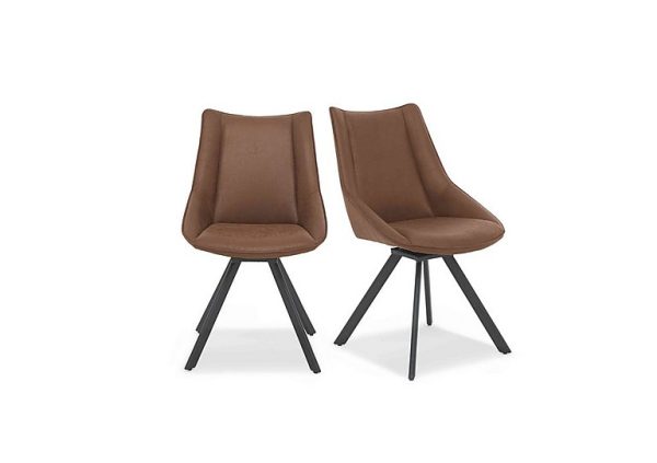 Lucio Pair of Faux Leather Swivel Dining Chairs   Brown