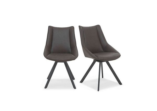 Lucio Pair of Faux Leather Swivel Dining Chairs   Graphite