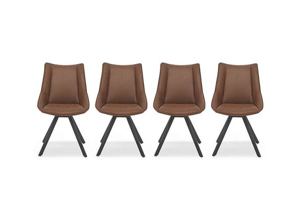 Lucio Set of 4 Faux Leather Swivel Dining Chairs   Brown