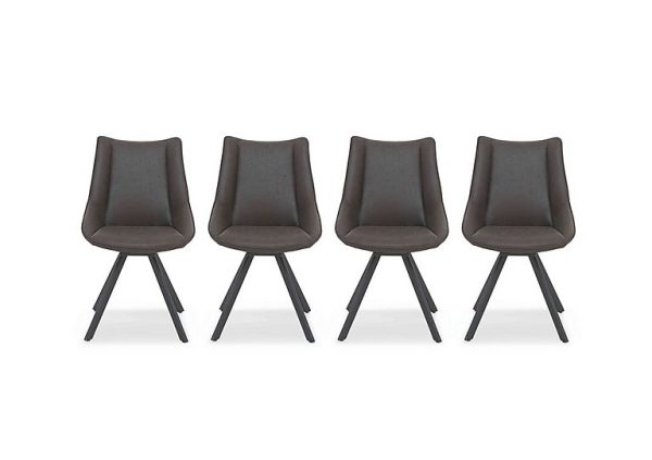 Lucio Set of 4 Faux Leather Swivel Dining Chairs   Graphite