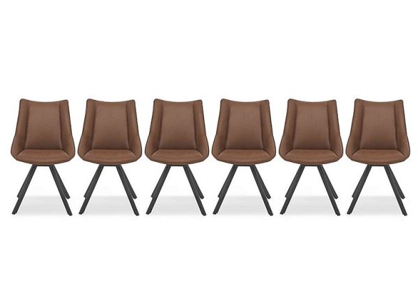 Lucio Set of 6 Faux Leather Swivel Dining Chairs   Brown