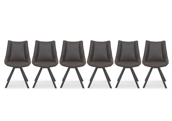 Lucio Set of 6 Faux Leather Swivel Dining Chairs   Graphite