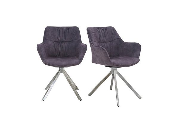 Marvel Chrome Pair of Swivel Dining Chairs   Charcoal