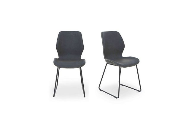 Matteo Pair of Faux Leather Ski Leg Dining Chairs   Dark Grey