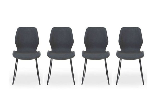 Matteo Set of 4 Faux Leather Ski Leg Dining Chairs   Dark Grey