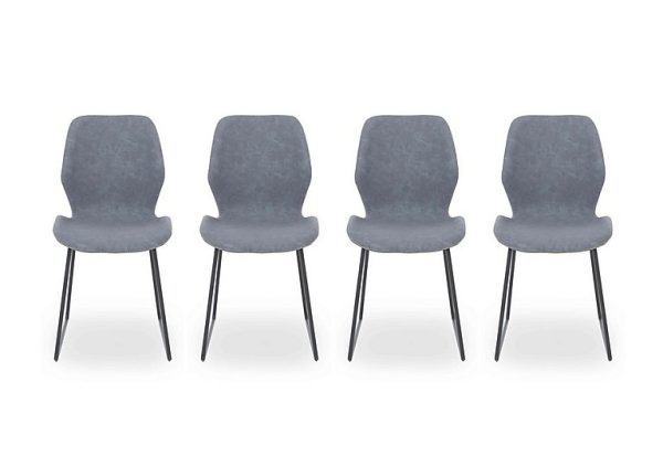 Matteo Set of 4 Faux Leather Ski Leg Dining Chairs   Light Grey