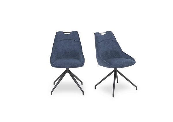 Pedro Pair of Fabric Swivel Dining Chairs   Blue