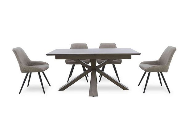 Saigon Extending Table with Wooden Base and 4 Taupe Velvet Dining Chairs   Taupe