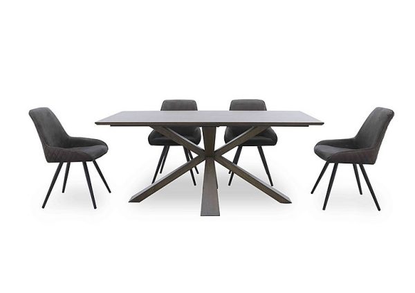 Saigon Fixed Table with Wooden Base and 4 Velvet Dining Chairs   Granite