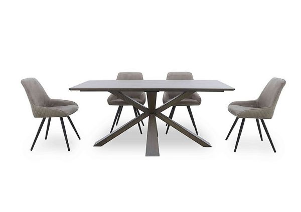 Saigon Fixed Table with Wooden Base and 4 Taupe Velvet Dining Chairs   Taupe