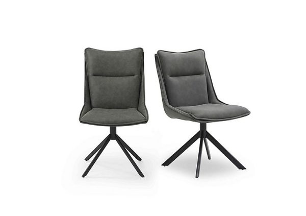 Catalina Pair of Swivel Dining Chairs   Dark Grey