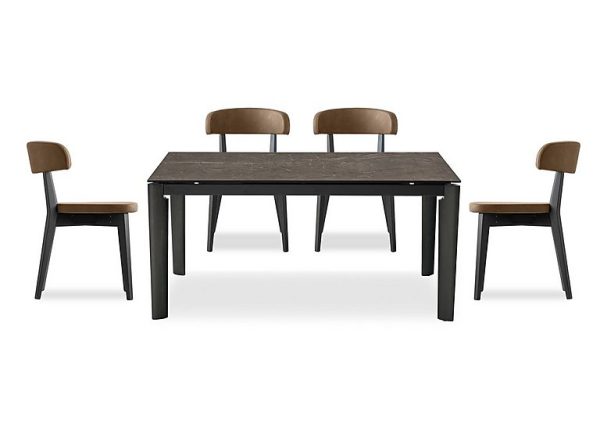 Connubia   Rosa 130cm Small Extending Dining Table with Bronze Ceramic Top and Graphite Wooden Legs and 4 Siren Chairs   Tobacco