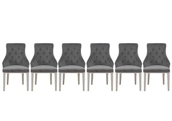 Dolce Set of 6 Button Back Dining Chairs   Silver