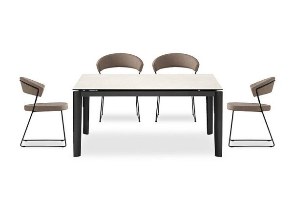 Connubia   Rosa 160cm Medium Extending Dining Table with Salt White Ceramic Top and Black Metal Legs and 4 New York Chairs   Desert