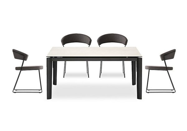 Connubia   Rosa 160cm Medium Extending Dining Table with Salt White Ceramic Top and Black Metal Legs and 4 New York Chairs