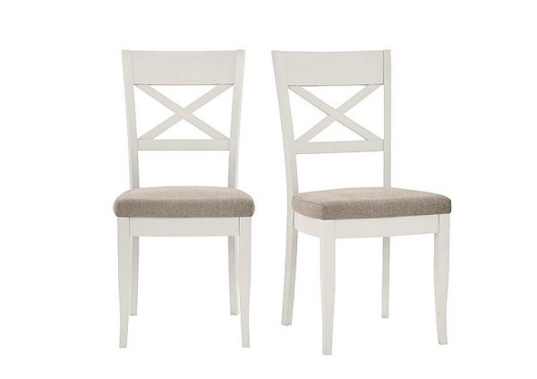 Furnitureland   Annecy Pair of Cross Back Fabric Dining Chairs   Pebble Grey