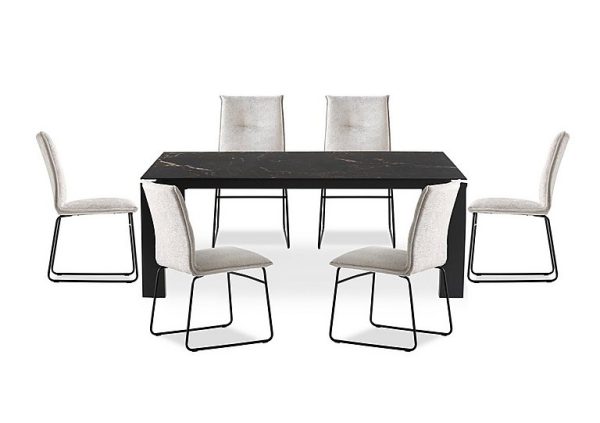 Connubia   Viola 220cm Extra Large Extending Dining Table with Calacatta Ceramic Top and Graphite Wooden Legs and 6 Maya Chairs