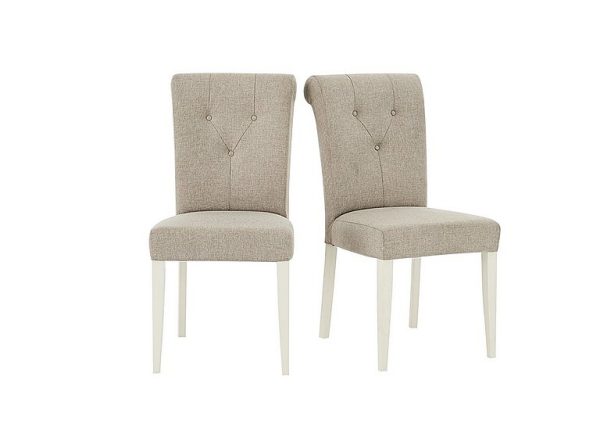 Furnitureland   Annecy Pair of Upholstered Fabric Roll Back Dining Chairs   Soft Grey