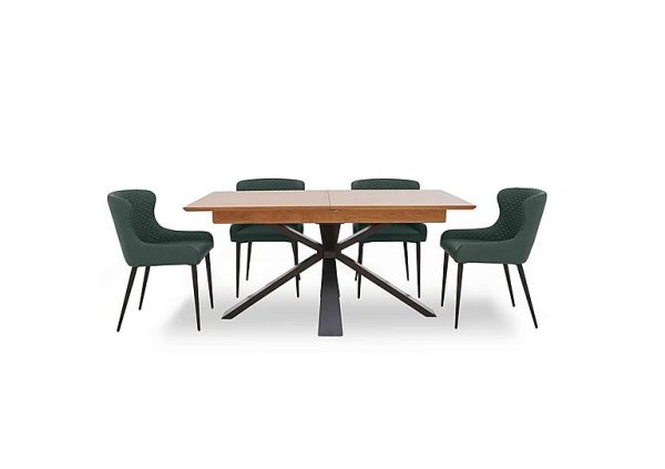 Hanoi Extending Table with Metal Base and 4 Faux Leather Dining Chairs   Bottle Green